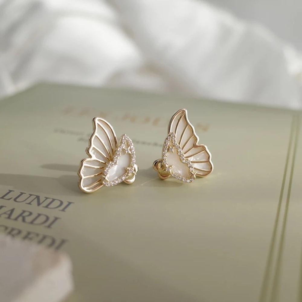 14K Gold Plated Butterfly Diamond Earrings